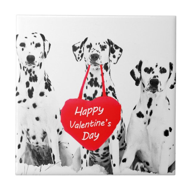 Dalmatians Dog Heart Happy Valentine's Day Tile (Front)
