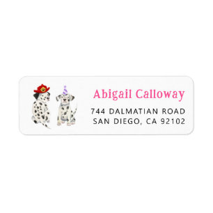 Dalmatians Firefighter Pink Return Address Label