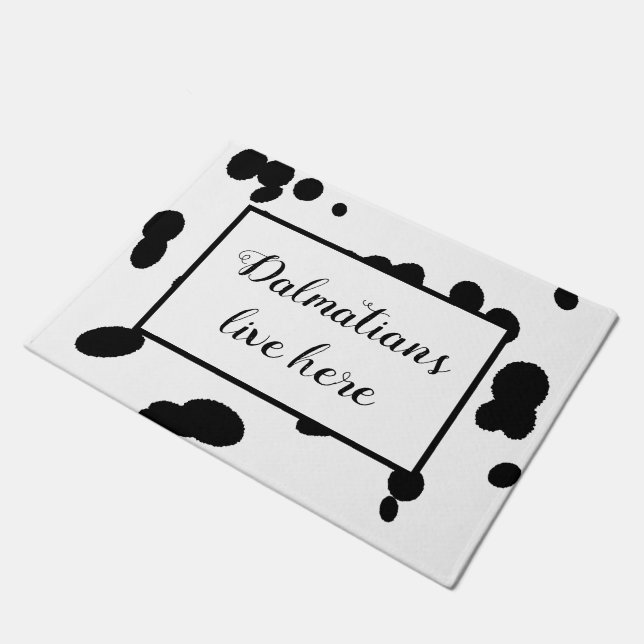 Dalmatians Live Here Black Spotty Fur Pattern Doormat (Angled)