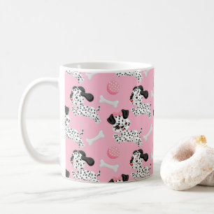 Dalmatians Puppies Black Spots Pink Toy Ball White Coffee Mug