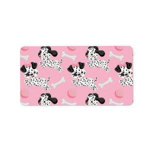 Dalmatians Puppies Black Spots Pink Toy Ball White Label