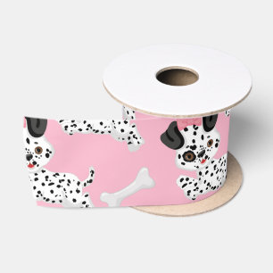 Dalmatians Puppies Black Spots Pink Toy Ball White Satin Ribbon
