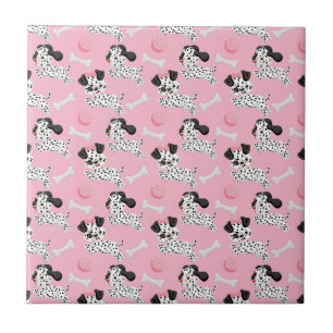 Dalmatians Puppies Black Spots Pink Toy Ball White Tile