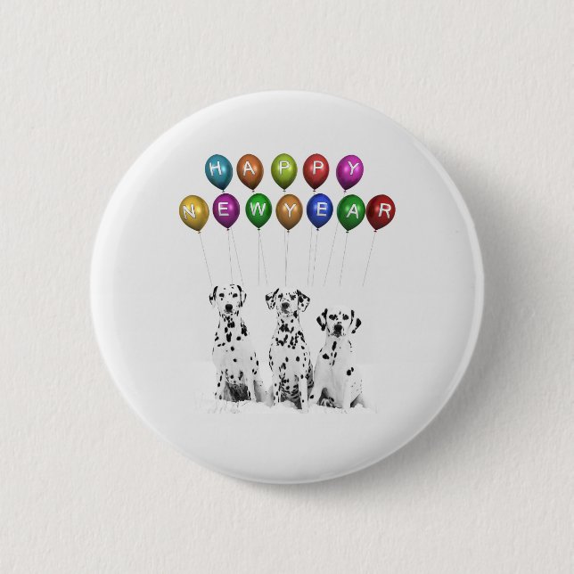 Dalmatians Wishing Happy New Year 2016 6 Cm Round Badge (Front)