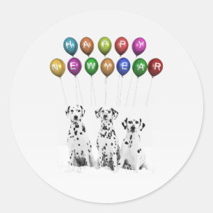 Dalmatians Wishing Happy New Year 2016 Classic Round Sticker