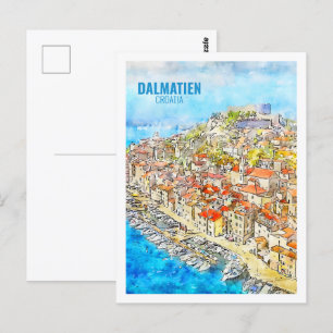 Dalmatien croatia Famous Travel Watercolor Sketch Postcard