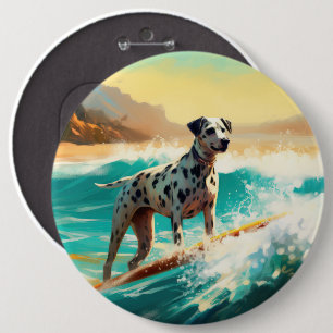 Dalmation Beach Surfing Painting 6 Cm Round Badge