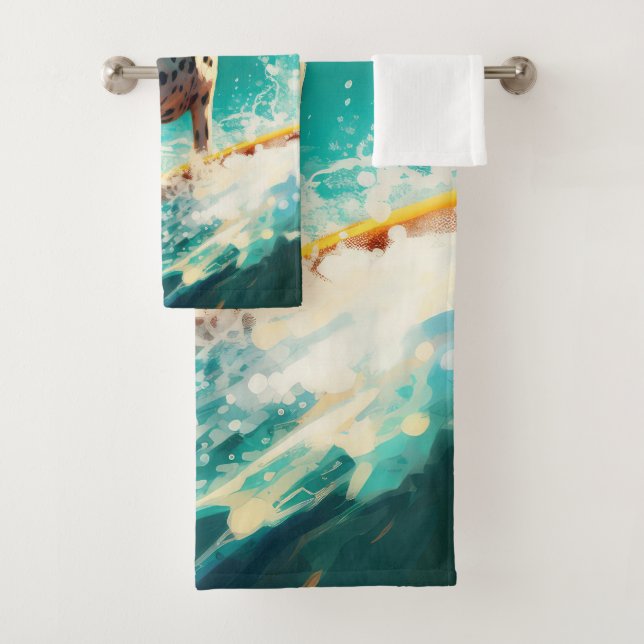 Dalmation Beach Surfing Painting  Bath Towel Set (Insitu)