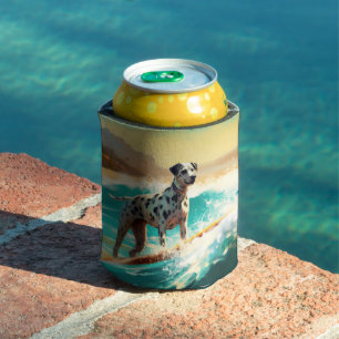 Dalmation Beach Surfing Painting Can Cooler
