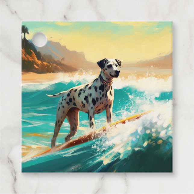 Dalmation Beach Surfing Painting  Favour Tags (Front)