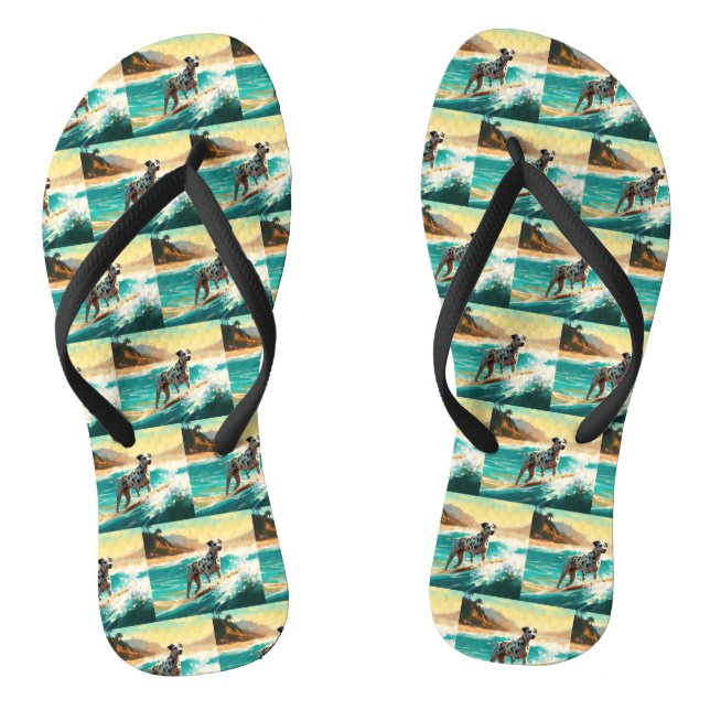Dalmation Beach Surfing Painting  Flip Flops (Footbed)