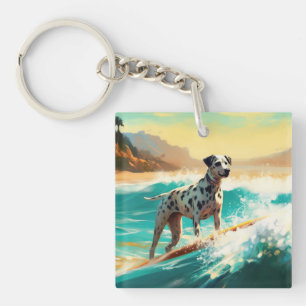 Dalmation Beach Surfing Painting  Key Ring