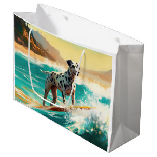Dalmation Beach Surfing Painting  Large Gift Bag