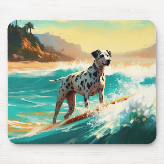Dalmation Beach Surfing Painting  Mouse Mat (Front)