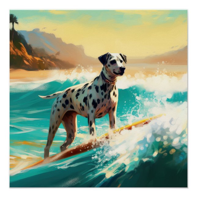 Dalmation Beach Surfing Painting  Poster (Front)
