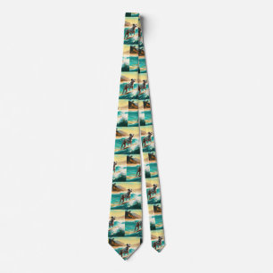 Dalmation Beach Surfing Painting Tie