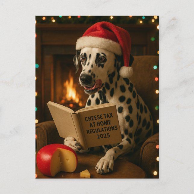 Dalmation 'Cheese Tax' Christmas postcard (Front)