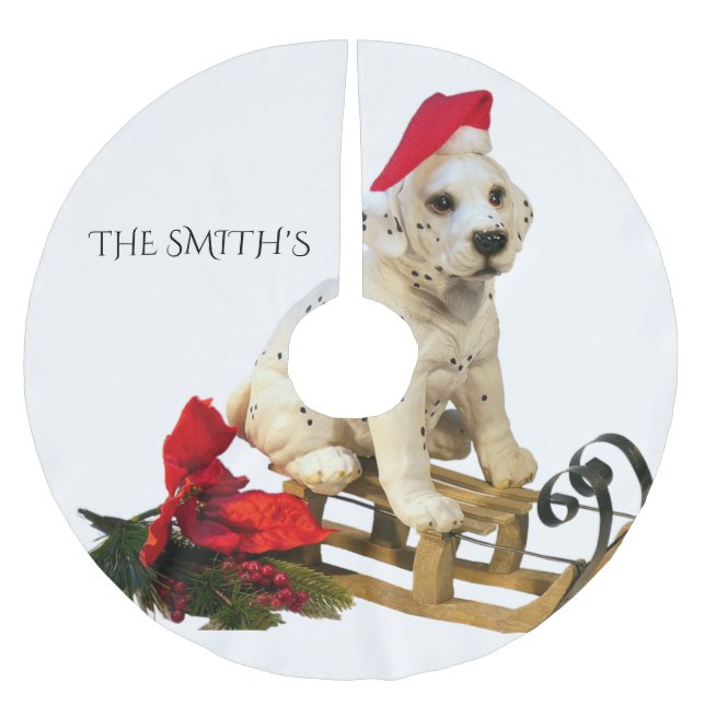 Dalmation christmas tree skirt, custom family name brushed polyester tree skirt (Front)