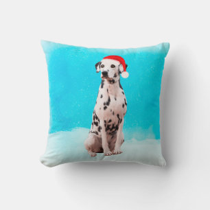 Dalmation Dog in Snow Christmas Hat Cushion