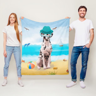 Dalmation Dog on Beach Fleece Blanket