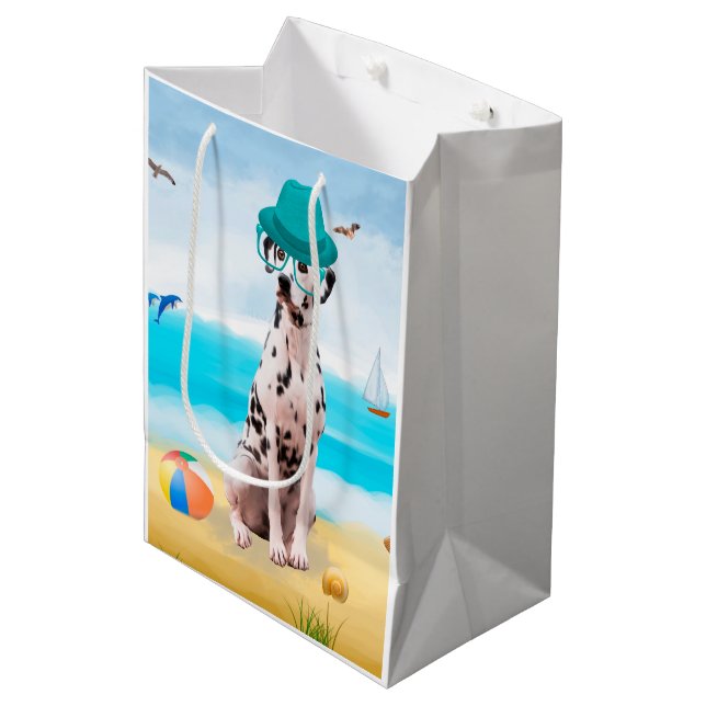 Dalmation Dog on Beach Medium Gift Bag (Front Angled)
