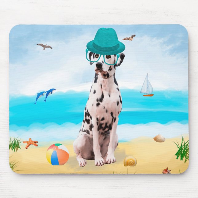 Dalmation Dog on Beach Mouse Mat (Front)