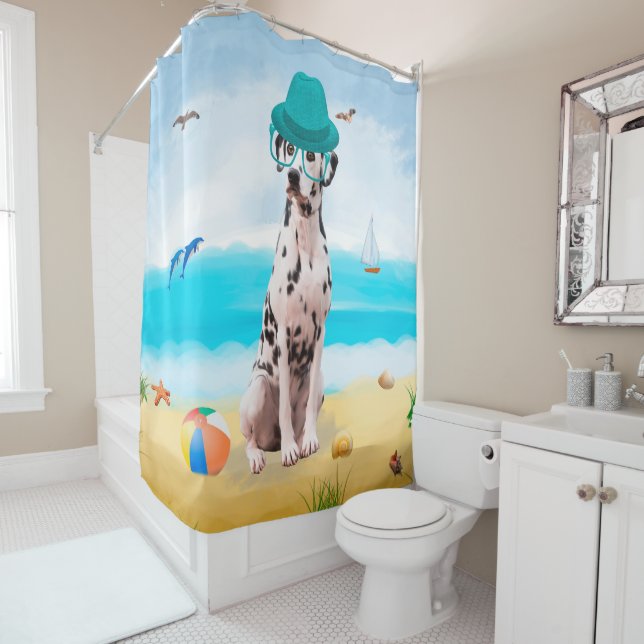 Dalmation Dog on Beach Shower Curtain (In Situ)