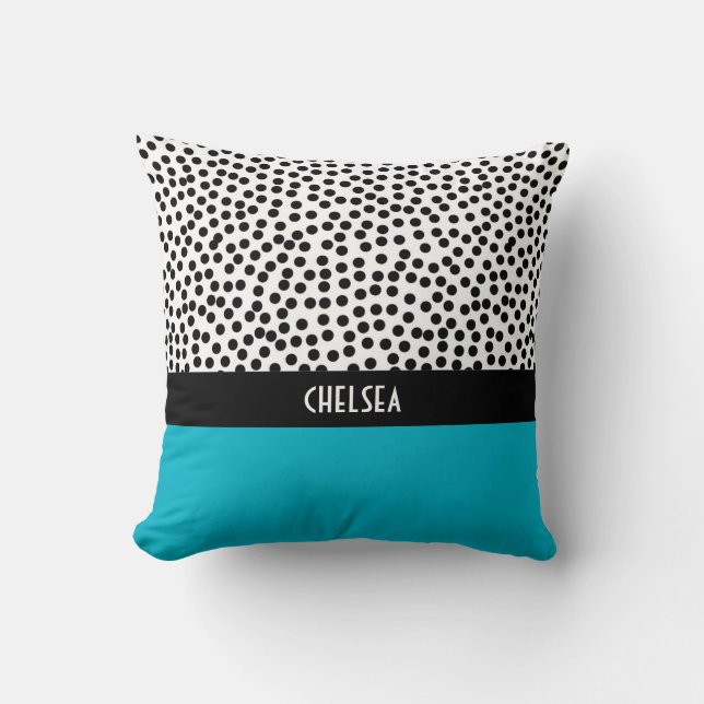 Dalmation Dots with Monogram Colorblock Aqua Cushion (Front)