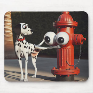 Dalmation Saluting a Red Fire Hydrant Mouse Mat