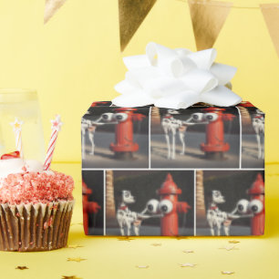 Dalmation Saluting a Red Fire Hydrant Wrapping Paper