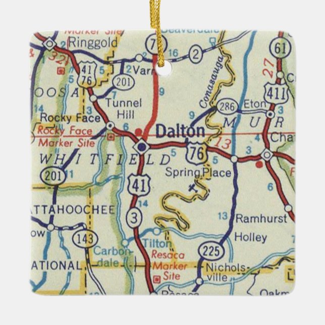 Dalton Georgia Vintage Map Ceramic Ornament (Front)