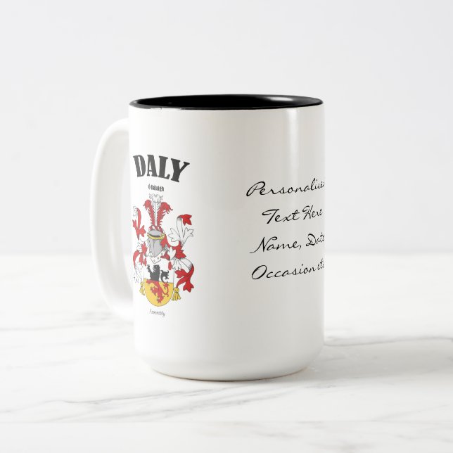 Daly Family Crest, Translation & Meaning Two-Tone Coffee Mug (Front Left)