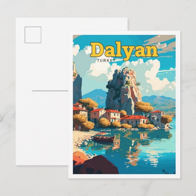 Dalyan Turkey Travel Art Vintage Illustration Postcard (Front/Back)