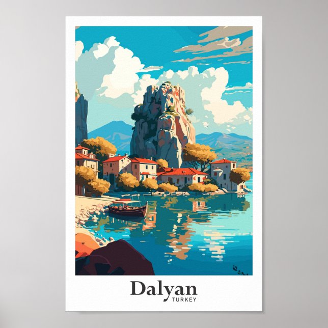 Dalyan Turkey Travel Art Vintage Illustration Poster (Front)
