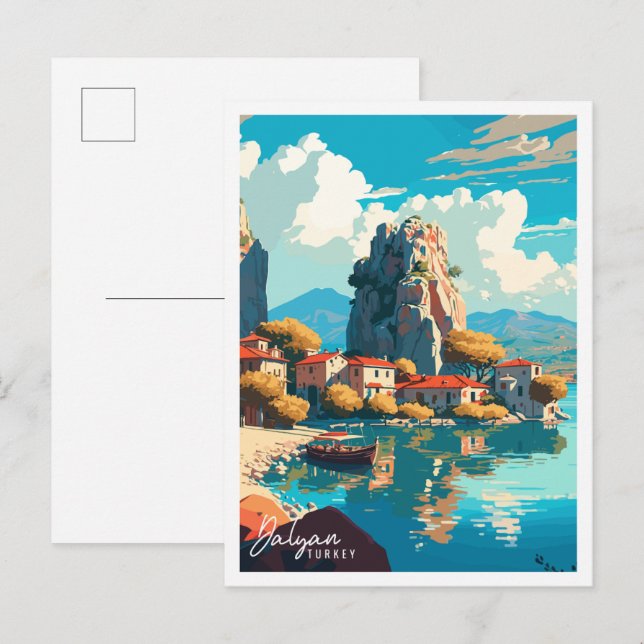 Dalyan Turkey vintage travel illustration Postcard (Front/Back)