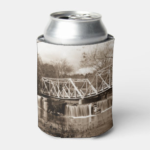 Dam At Finley River Sepia Can Cooler