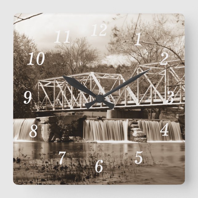 Dam At Finley River Sepia Wall Clock (Front)