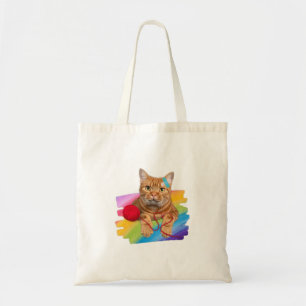 Damaged Cat on rainbow background Tote Bag