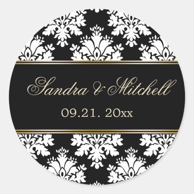 Damak black and white Wedding Classic Round Sticker (Front)