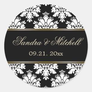 Damak black and white Wedding Classic Round Sticker
