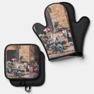 Damascus Golden Gate, Old Jerusalem Oven Mitt & Pot Holder Set