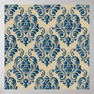 Damascus seamless pattern of floral ornament on be poster