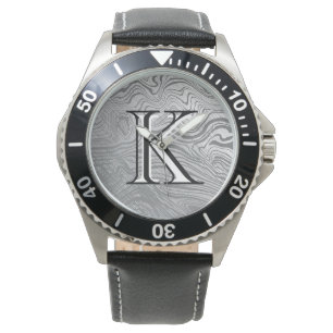 Damascus Steel Pattern Custom Monogram Watch