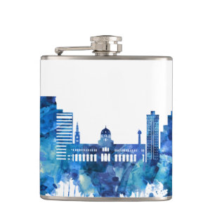 Damascus Syria Skyline Blue Hip Flask