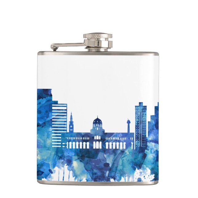 Damascus Syria Skyline Blue Hip Flask (Front)