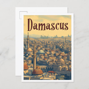 Damascus Syria Vintage Art Travel Illustration Postcard