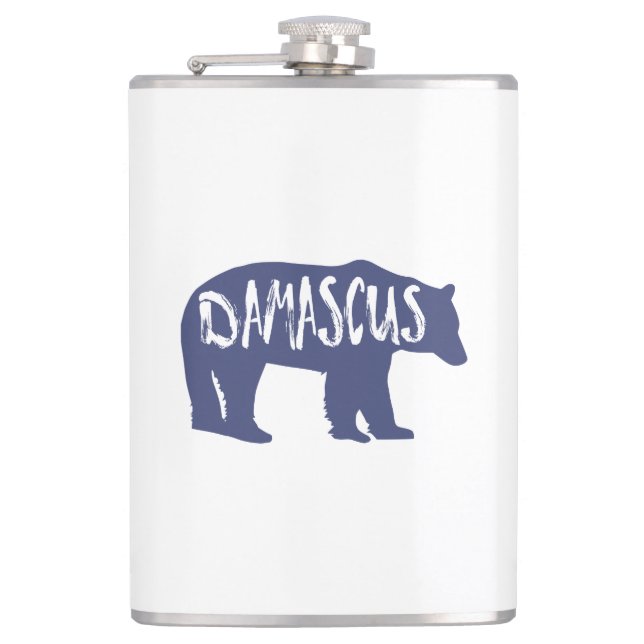 Damascus Virginia Bear Hip Flask (Front)