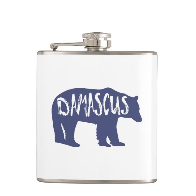 Damascus Virginia Bear Hip Flask (Front)