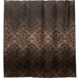 DAMASK1 BLACK MARBLE & BRONZE METAL (R) SHOWER CURTAIN
