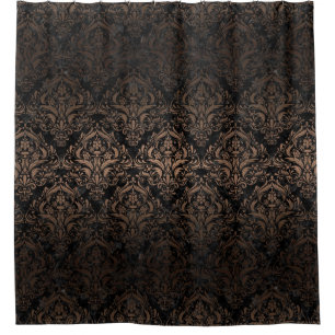 DAMASK1 BLACK MARBLE & BRONZE METAL SHOWER CURTAIN